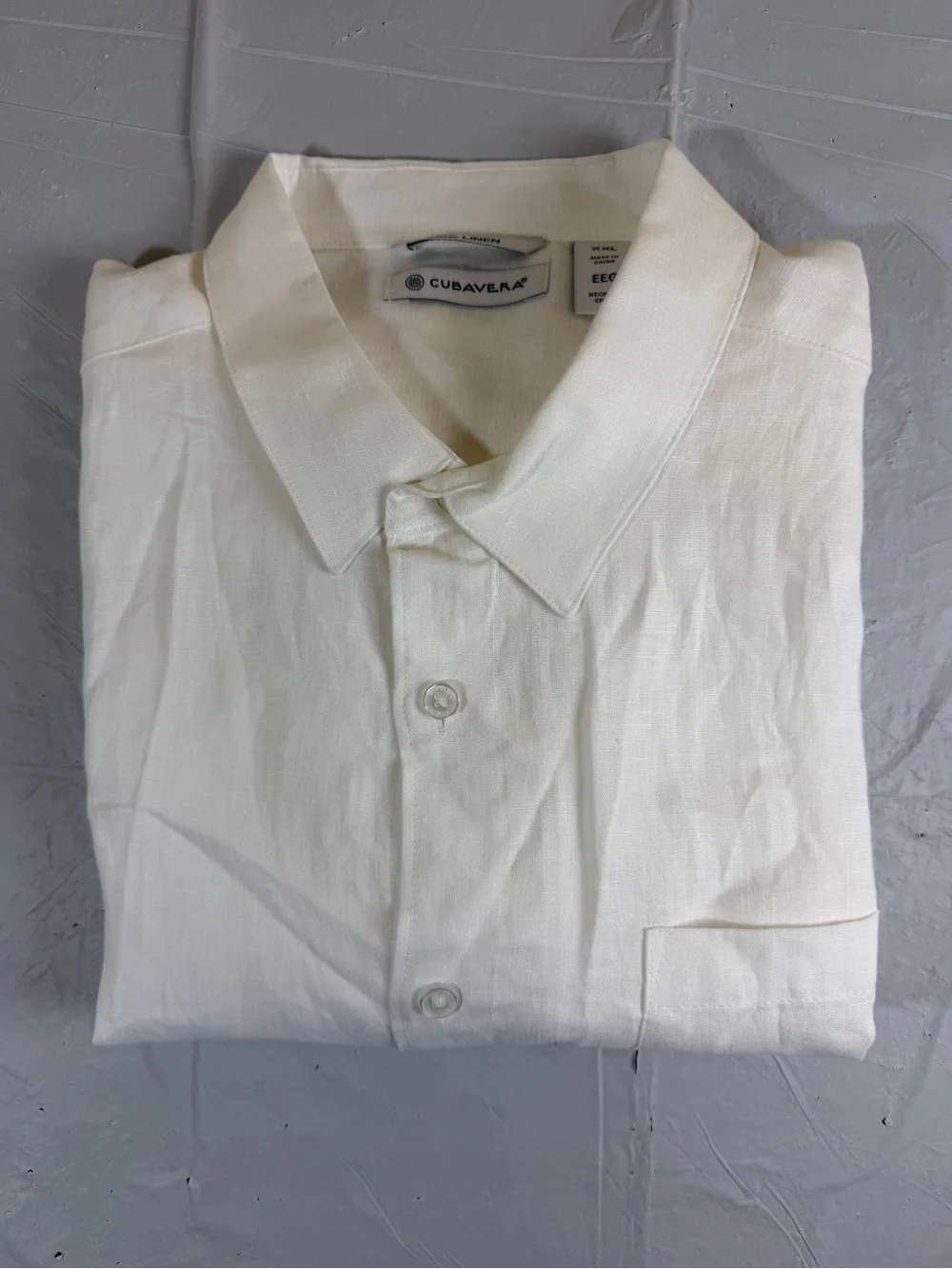 Cubavera Men's‎ Cream Short-Sleeve Button-Front Camp Shirt 100% Linen